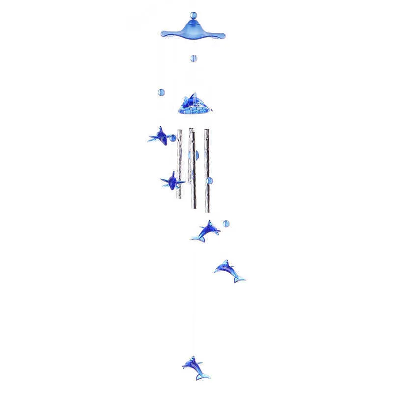 Carillons éoliens suspendus pour enfants, décorations de jardin, décoration de maison, cadeau d'anniversaire, porte de jardin, carillons éoliens en forme de dauphin en cristal bleu