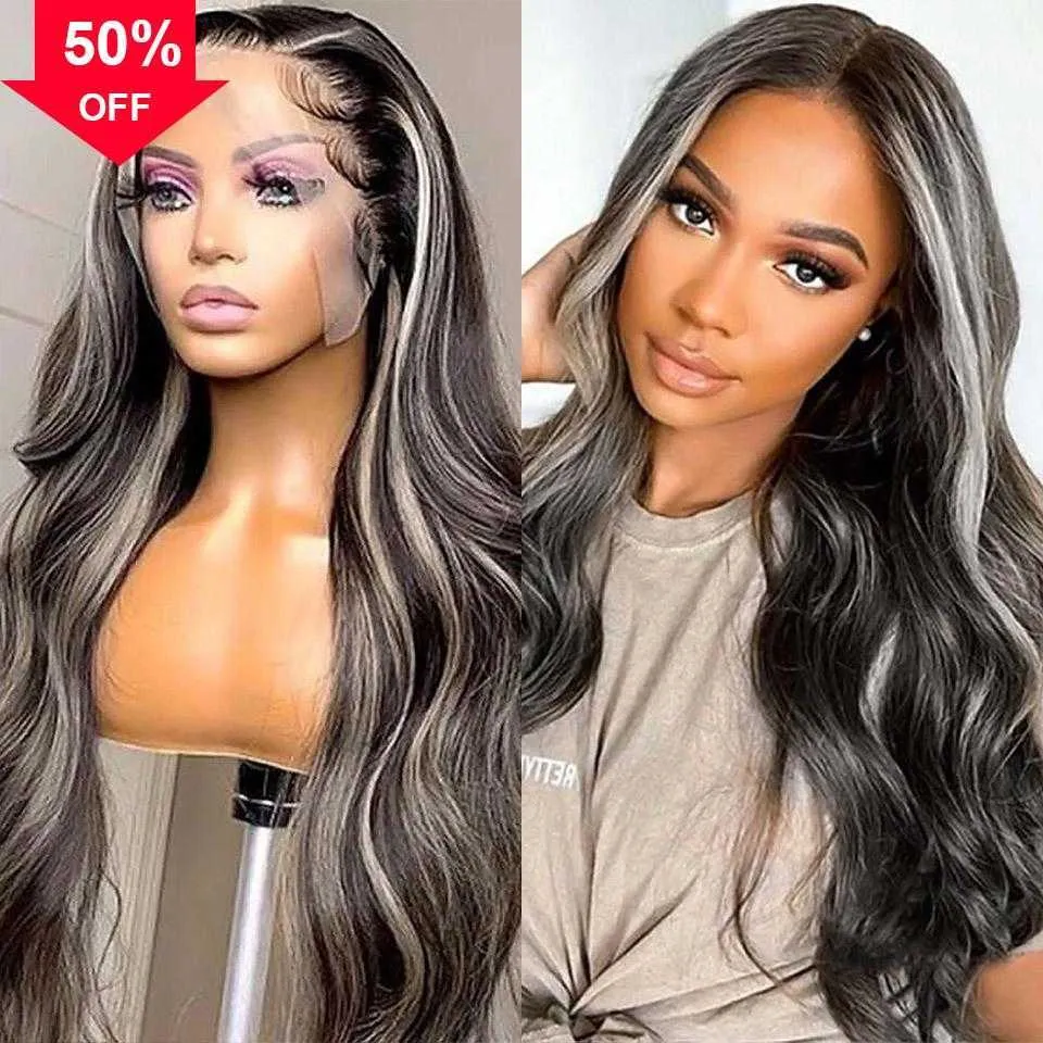 Cheveux NaturelsLong Lace Wigs 24/32 Pouce Gris Human Highlight Wig Ombre Transparent Hd Hair Front Capless 13x4 Bouclé Femme Ligne de Cheveux Naturelle Faux Précoupé