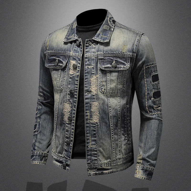 Herrjackor rippade denimjacka män svart hiphop motorcykel rockar vintage högkvalitativ mode streetwear hål lappar smala passform 230613