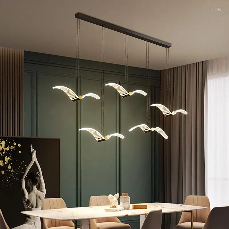 Hängslampor ledde modern minimalistisk reception ljuskrona Seagull Home Long Restaurant Lamp Shop Cashier Counter Bar Creative Personality