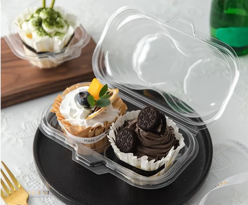 Wholesale 2 Compartment Cupcake Container - Deep Cupcakes Carrier Holder Box Clear Plastic Case Stackable SN4394