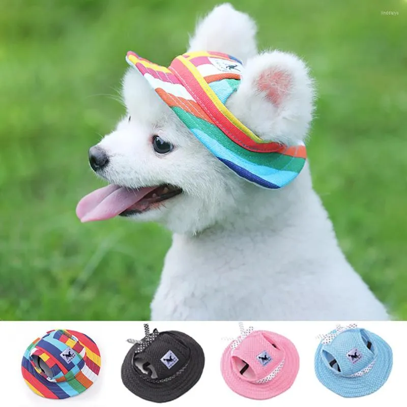 Abbigliamento per cani 2023 Cappello per animali domestici Cappello a tesa tonda per cani con fori per le orecchie per cucciolo Pet Grooming Dress Up Visiera parasole porosa per esterni