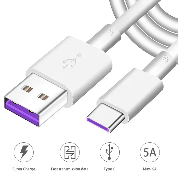 5A 6A Typ C -kabel Ultra Fast Data Cable Lämplig för Android Huawei Mobiltelefon Laddning Kabel Partihandel