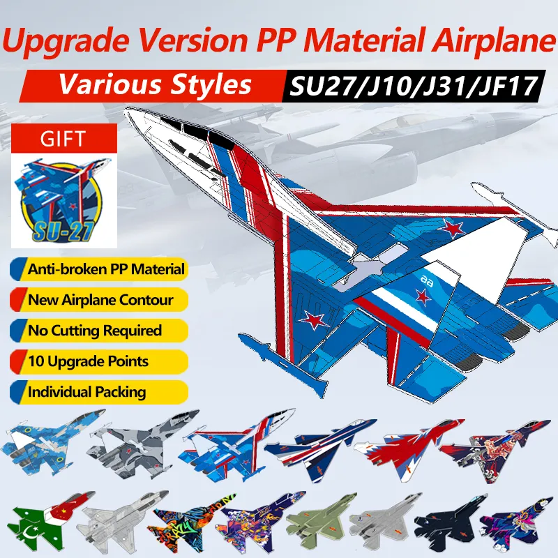 Avião elétrico RC asa fixa SU27J10J31JF17 avião RC voando avião de controle remoto espuma com peças de estrutura na asa RC profissional 230613