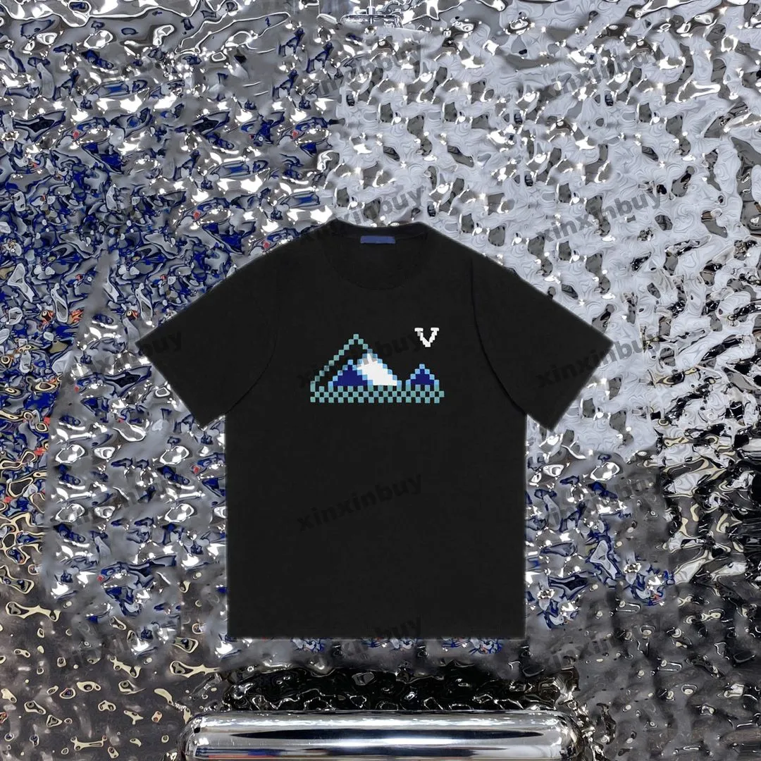 Xinxinbuy Men Designer T-SHIRT 23SS Mosaic Mountain Mountain Stampa di cotone a manicotto corto Donne Bianco Bianco XS-L