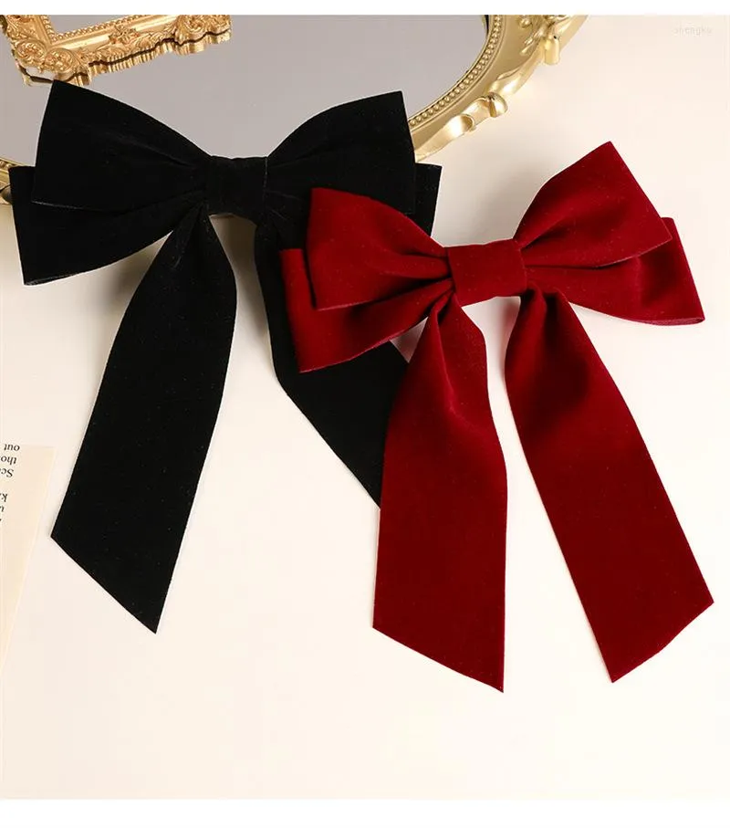 Hair Clips Barrettes Hair Accessories Hair Accessories Girls Black Red Big Velvet Bow For Women Vintage Wedding Long Ribbon Korean Pin Barrette Fashion355