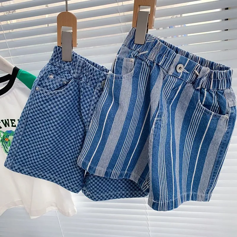 Shorts Kids Jeans Boy Pants Short Vintage Summer Simple Comfortable Casual Fashion Stripe Lattice Blue 230614