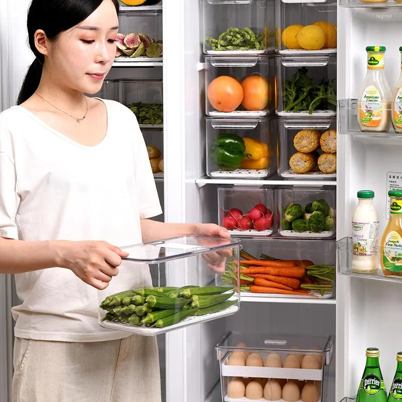 Bouteilles de stockage Boîtes Récipients de cuisine En plastique transparent Réfrigérateur de style japonais Boîte de vidange de légumes et de fruits