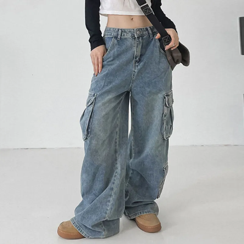Vintage Cargo Jeans For Women Streetwear Baggy Style With Wide Leg
