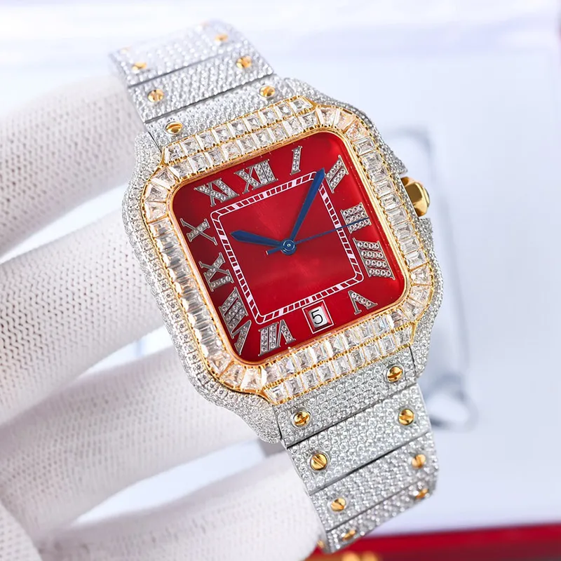Handgemaakte diamanten horloge Mens Automatisch mechanisch 8215 Bewegingshorloges 40 mm Sapphire met diamant-bezaaide stalen armband Dames polshorloge Montre de Luxe
