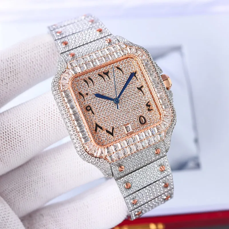 Handgemaakt diamanten horloge Heren automatisch mechanisch 8215 uurwerkhorloges 40 mm saffier met met diamanten bezaaide stalen armband Zakelijke horloges Montre de Luxe