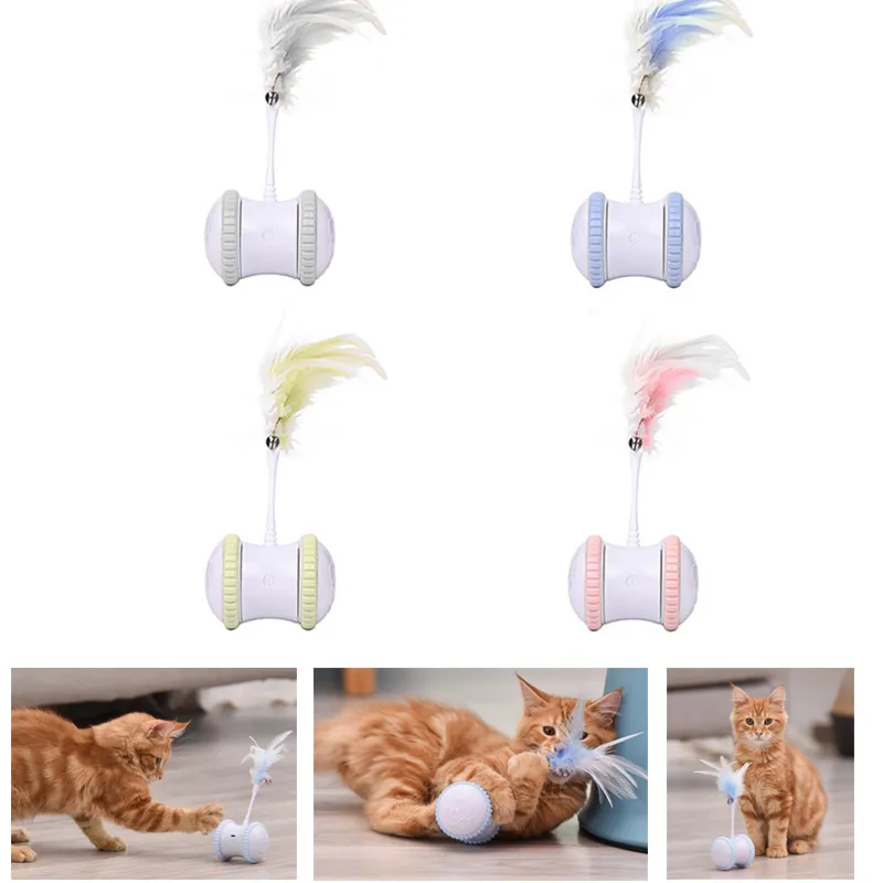 Husdjur katt fjäder smart elektrisk balans bil rolig katt leksak elektronisk husdjur katt leksak smart automatisk katt teaser som spelar USB -laddning