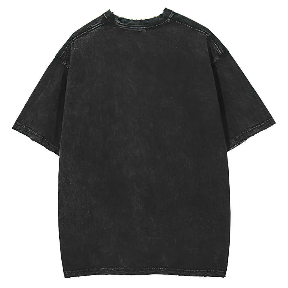 Short Sleeves Trendy High Hip Wash Worn Out Dark Wind Men's Women's T-shirts