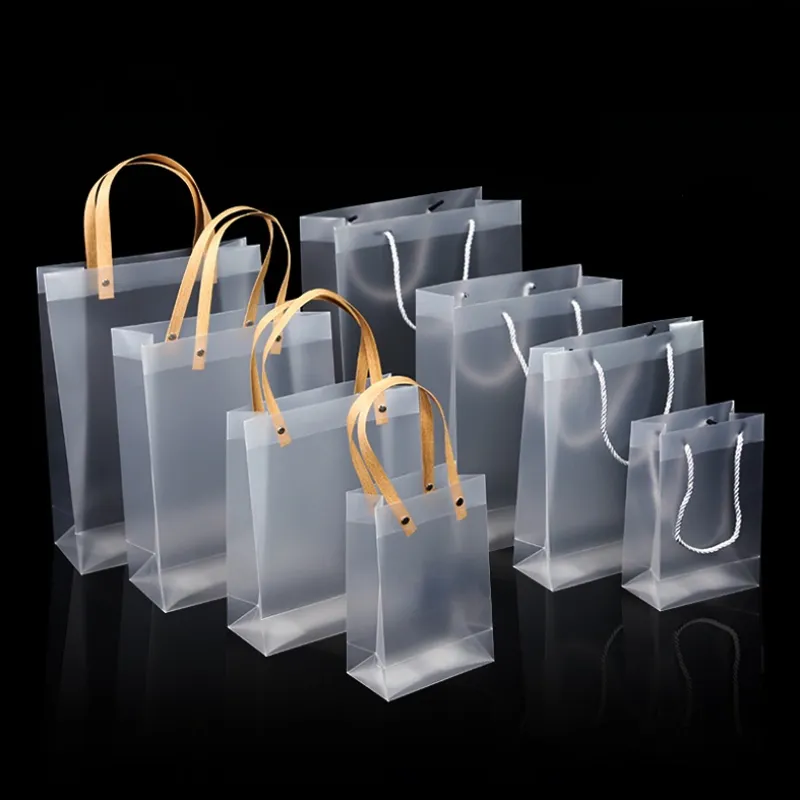Gift Wrap 1020pcs PVC Transparent Gift Bag with Handles Clear Tote PP Frosted Plastic Shopping Tote Bag Clothing Drinks Packaging 230614