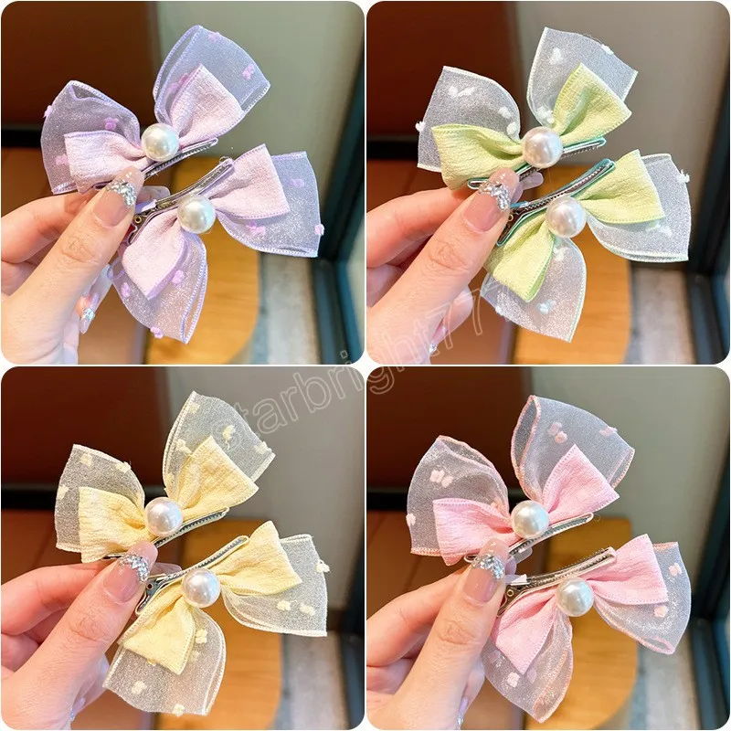 Fashion Kids Hair Clips Girls Bow Hairpins Pearl Bows Hairband Girls Cute Baby Children Hairdress Coreano Hairdress