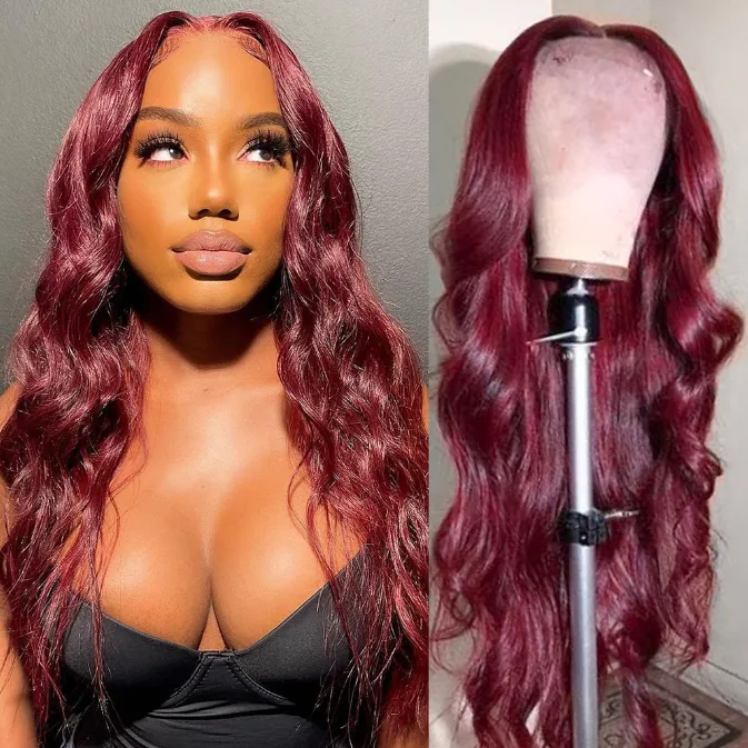 13x6 koronkowe czołowe ludzkie włosy peruce ciała przezroczyste wstępnie wysponane czerwone peruki dla czarnych kobiet