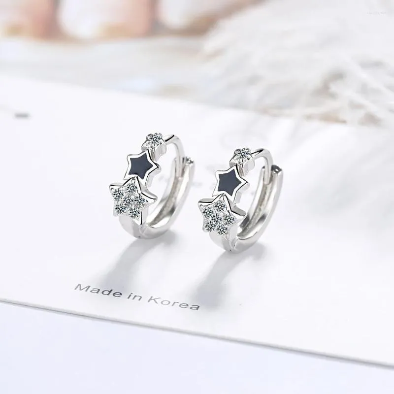 Boucles d'oreilles à tige épaisse couleur argent cerceau pour femmes accessoires d'oreille avec Zircon émail étoile Piercing Huggie boucle d'oreille bijoux Aretes