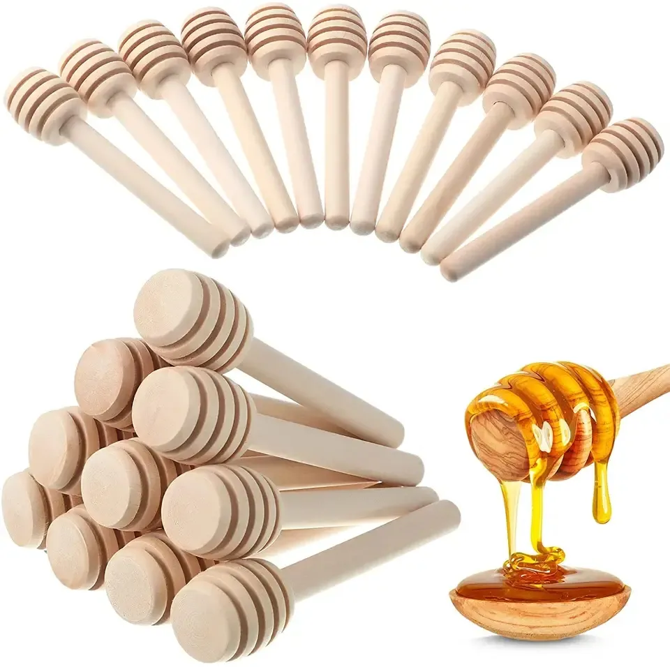 60pcs Wooden Honey Dipper Sticks Mini Honey Spoons Stirrers for Honey Jar Dispense Drizzle