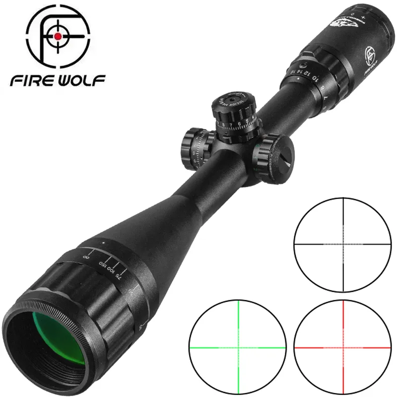 FIRE WOLF 4-16X50 Portata del Fucile Tattico Ottico Rosso Verde Dot Sight Illuminato Croce Blocco Torretta Reticolo Sight Caccia Sniper