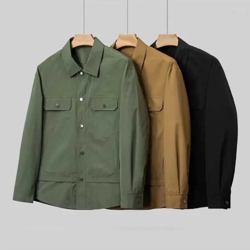Men's Jackets Men Loose Work Shirt Coat Long Sleeve Button Up Jacket Thin Fitting Boys Outerwear Khaki Vintage Plus Size 3xl 4xl