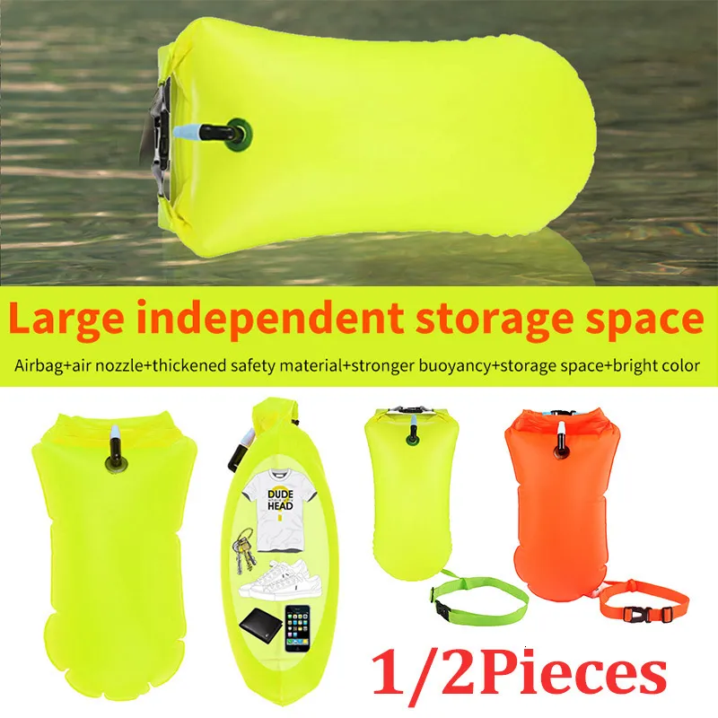 Uppblåsbara flottörrör Multifunktion Swim Float Bag Outdoor Safety Swimming Boj med midjebältet Vattentät PVC Lifebelt Storage Bag for Water Sports 230614