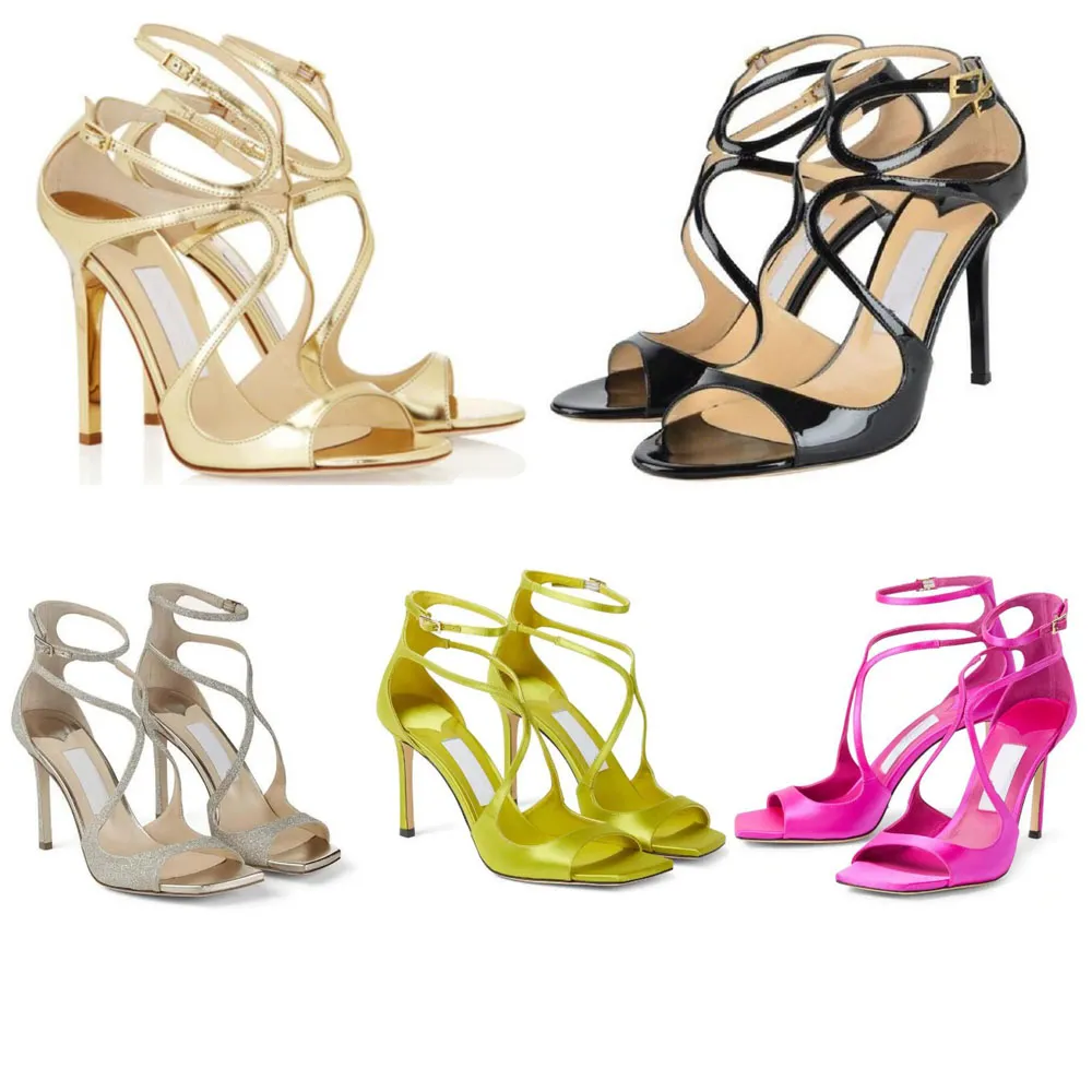 Fashion Women's High Heel Sandals Modern Brand Azia Platform Shoes Lacquer Leather Ankle Buckle Open Toe Square Head Summer Bride Show Sexy Charm Wedding Shoes