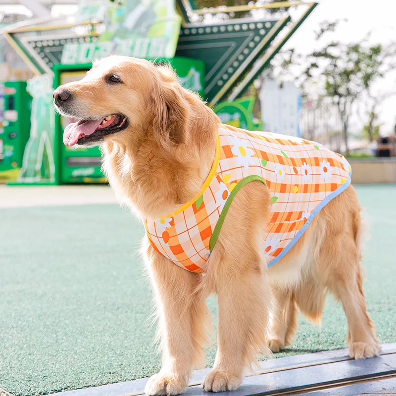 Dog Apparel Soft Pet Large Dog Plaid T-Shirt Dog Clothes Cute Shirts Summer Breathable Beach Self Cooling Vest for Big Golden Retriever Dogs 230613