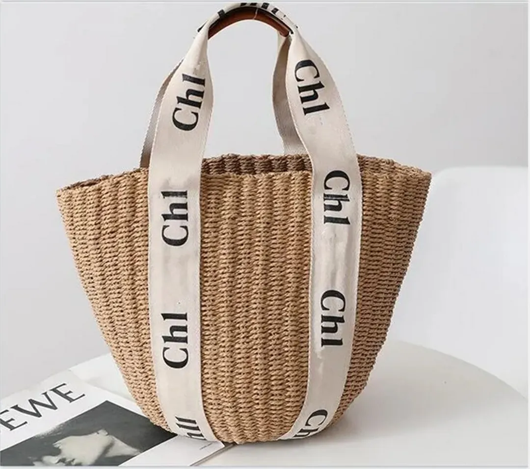 7A Designer Woody Tote Basket Bag Straw Bags Women's Summer Vacation Travel Fashion Beach Shoulder Bag Clutch Crossbody Handväska Plånbok Kopplingspåsar