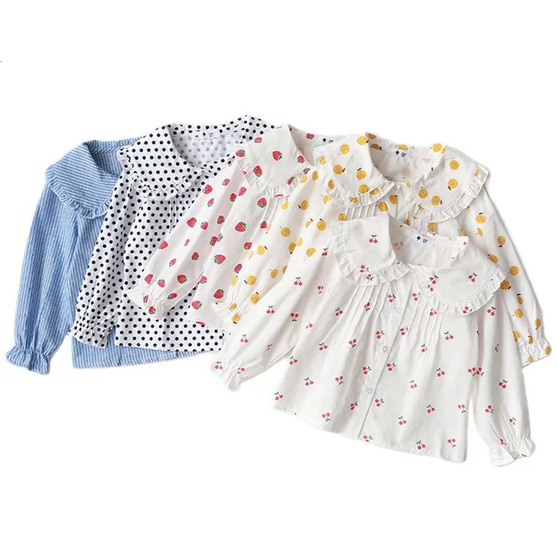 Kinderhemden Mädchenhemden Baumwolle Frühling Herbst Puppenkragen weiße Bluse Kinderkleidung für Kinder Langarmbluse für Mädchen Hemd 230613