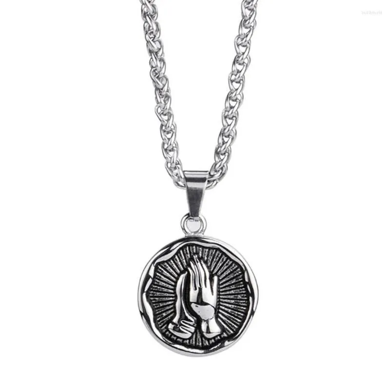 Pendentif Colliers En Acier Inoxydable Vintage Dieu Bénisse Le Christ Rond Tag Bible Verset Collier Bijoux Cadeau Pour Lui Avec Chaîne