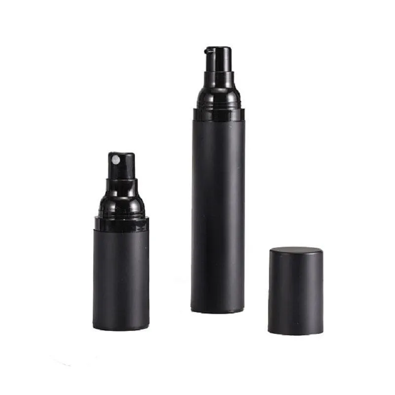 Puste czarne matowe plastikowe butelki pompy sprayowej Airless 15 ml 30 ml 50 ml dozownik dla kosmetycznych płynów/balsamów Hoibp