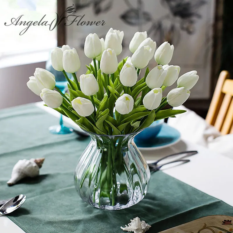 Высушенные цветы 31pcslot pu mini tulip искусственный цветок настоящий прикосновение свадебный цветочный букет рождественский рождественский декорация подарки 230613