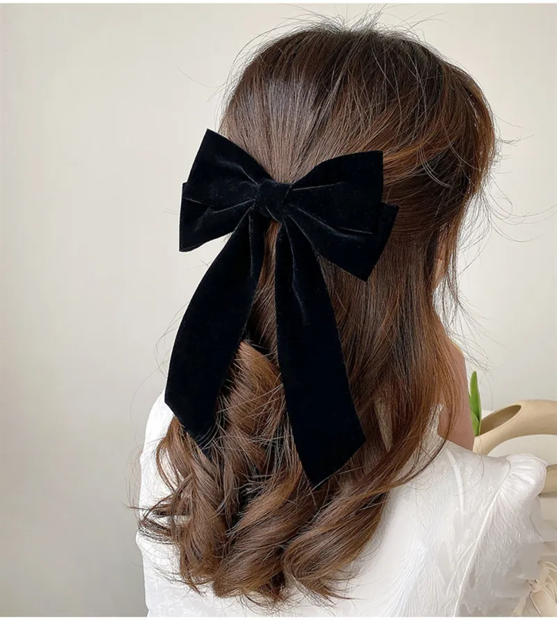 Hair Barrettes For Women: Vintage Velvet Bow Hair Clip, Long