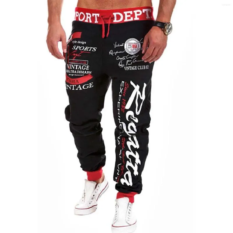 Herrbyxor herr hip hop casual jogging brev tryck sport gym fitness smal fit baggy byxor sportkläder svettbyxor jogger tracksuit