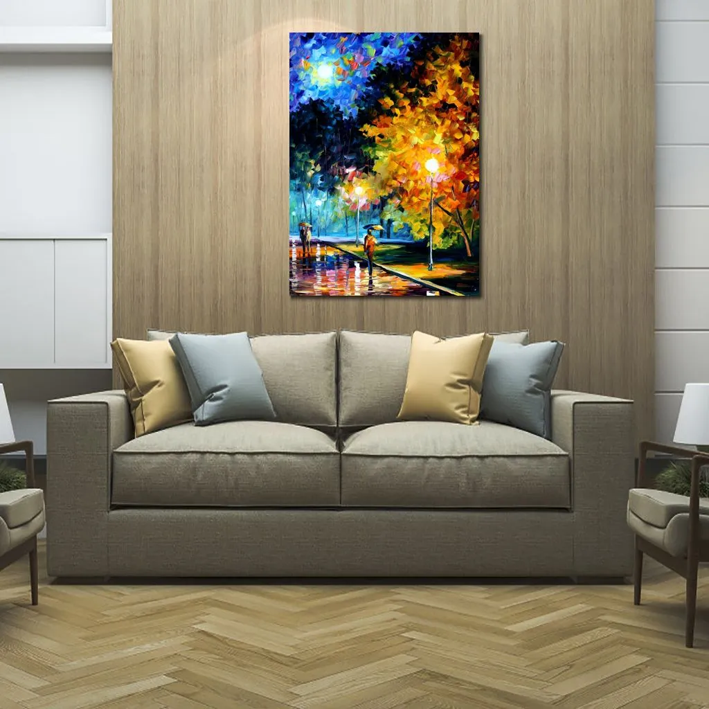 Handmade Canvas Art Blue Moon Contemporary Oil Paintings Streets People Painting Bathroom Decor