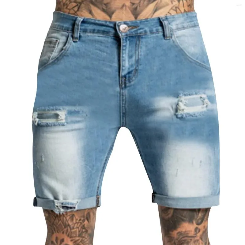 Mäns jeans för män lösa shorts byxor tvättar byxa blixtlås från mäns snäva hålficka byxor