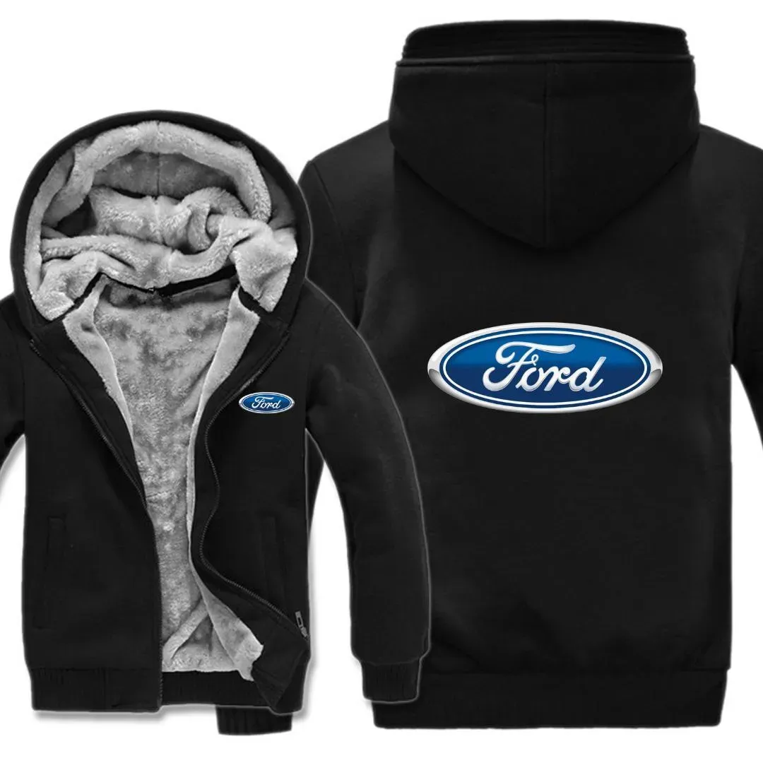 Felpe con cappuccio Ford invernali Warm Men Fashion Giacca fodera in lana Felpa con logo Ford Cappotto da uomo