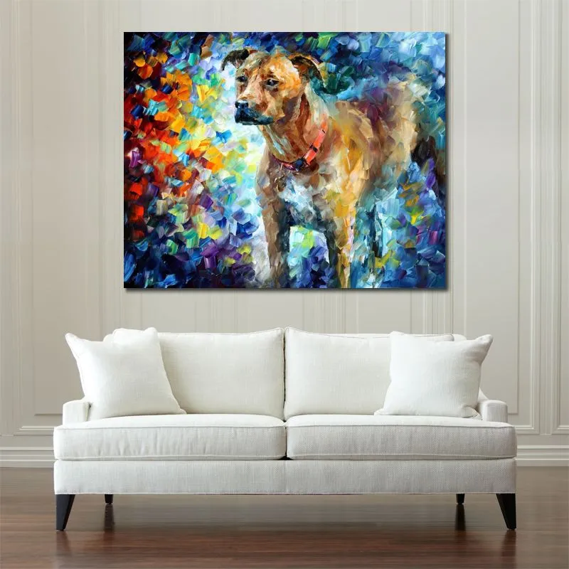 Modern Impressionist Animal Canvas Wall Art Dog Hand Painted Cityscape Painting for Apartment Decor