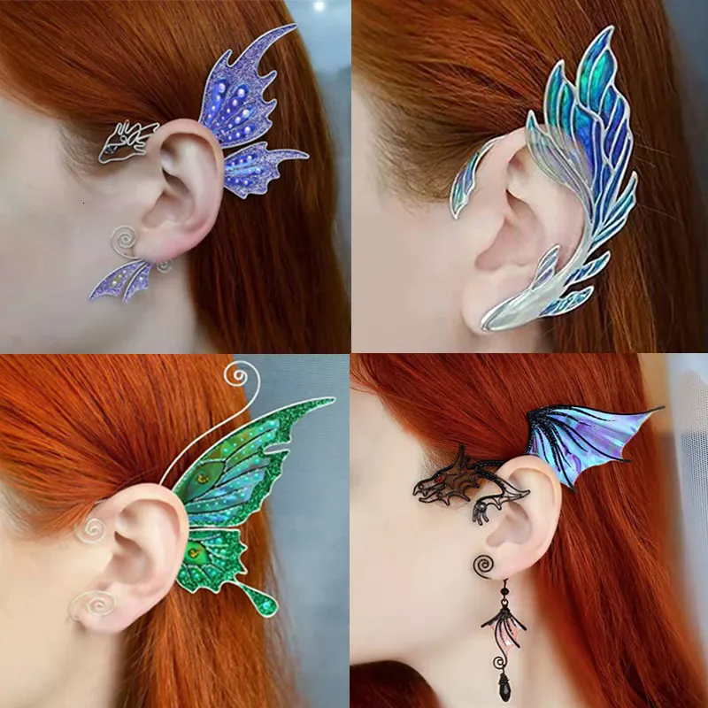 Ear Cuff Elf Ear Cuffs Butterfly Clip Orecchini Ear Sleeve Ciondolo senza perforazione Dragon Elven Cosplay Fata Ear Wrap Cuffs Orecchini 230614