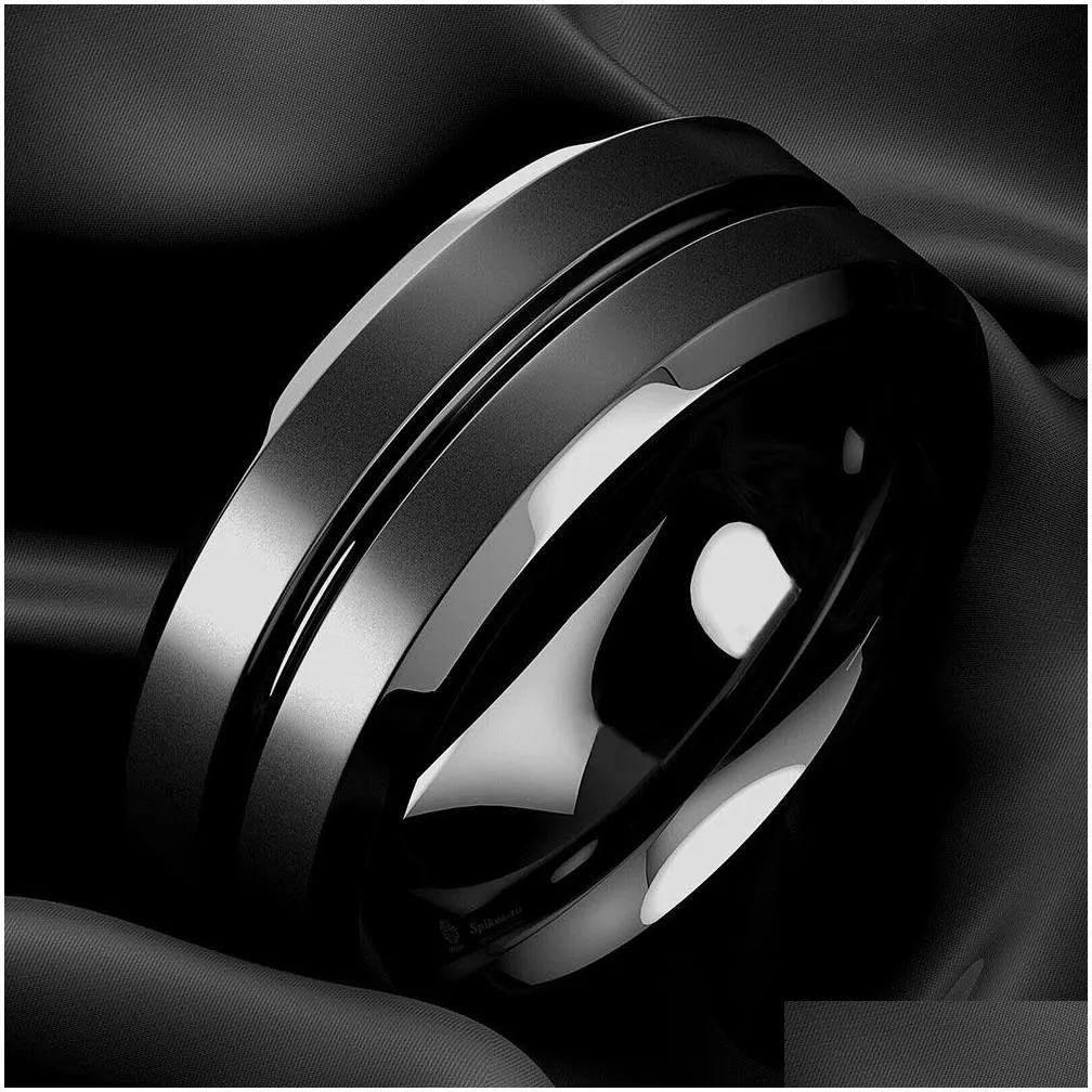 exquisite 8mm mens jewelry tungsten carbide ring black groove matte stainless steel wedding engagement party anniversary rings size