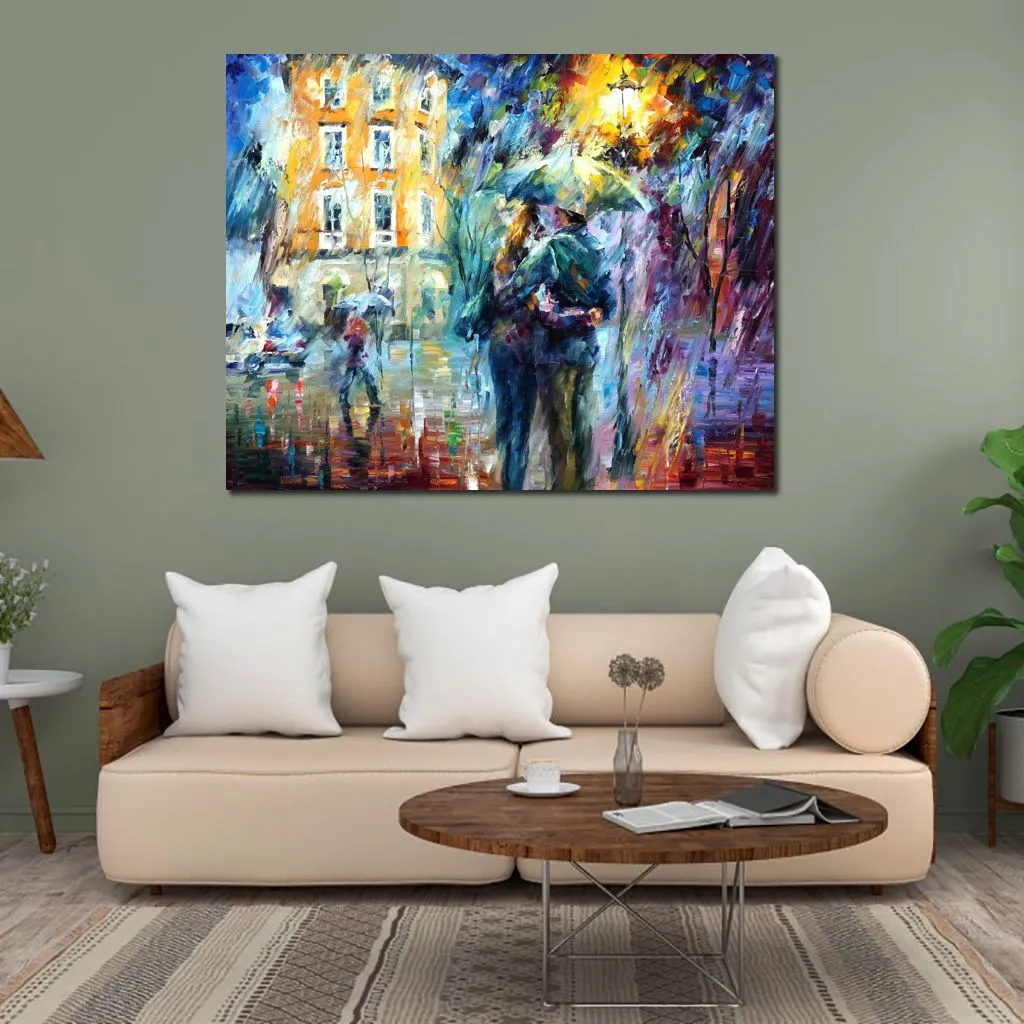 Cityscapes Canvas Art City Rain Beautiful Street Landscape Handmade Painting for Modern Home Office