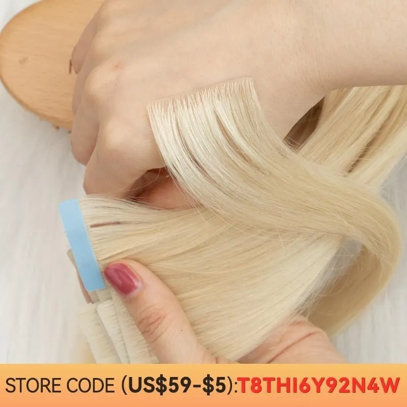 헤어 조각 Mrs Hair Invisible Tape in Extensions 인간 주입 60 PU Weft 10pcs 팩 230614