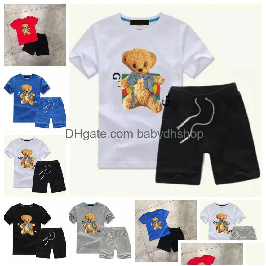 Clothing Sets 2022 Kid Summer Boys T Shirt Print Cartoon Animal Designer Kids Casual Unisex Clothes Girl Sports Twopiece Round Neck Dhzn3
