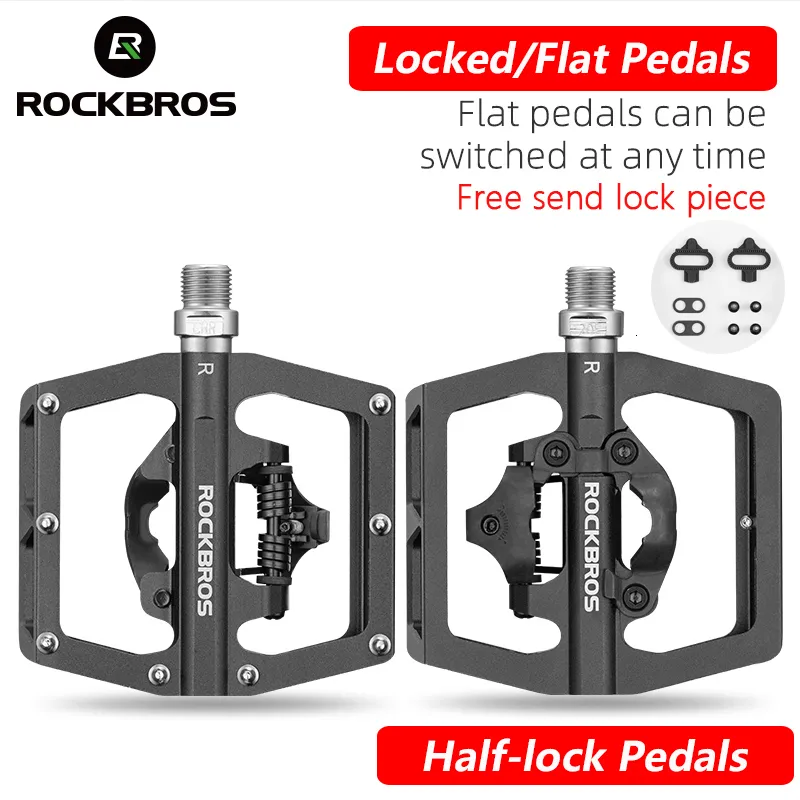 Bike Pedals ROCKBROS Bicycle Pedal Non-Slip MTB Bike Pedals Aluminum Alloy Flat Platform Applicable SPD Waterproof Cycling Accessories 230614