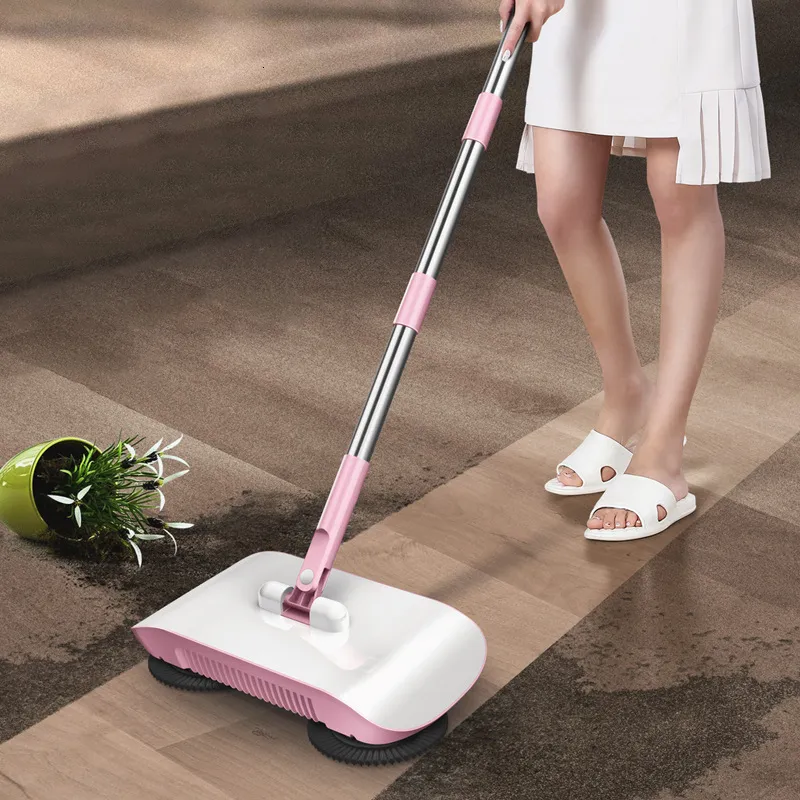 Handpush Sweepers Hand Push Robot Broom och Dustpan Brush Lazy Set Home Floor Cleaning 360 Rotate Garbage Collector Pink Sweeper Scoop Brooms 230613