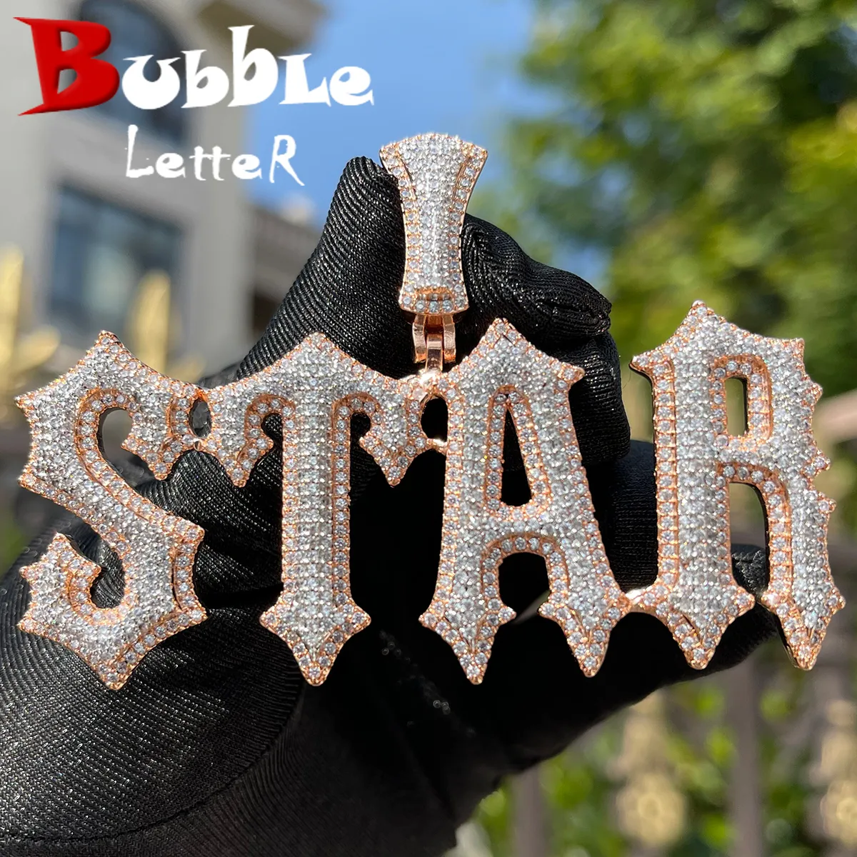 Charms Bubble Letter Jewelry Dostosowany Naszyjnik Kobiety Kobiety Zaschnięcie Zasilanie Pendant Spersonalizowany urok Rapper Super Star 230613