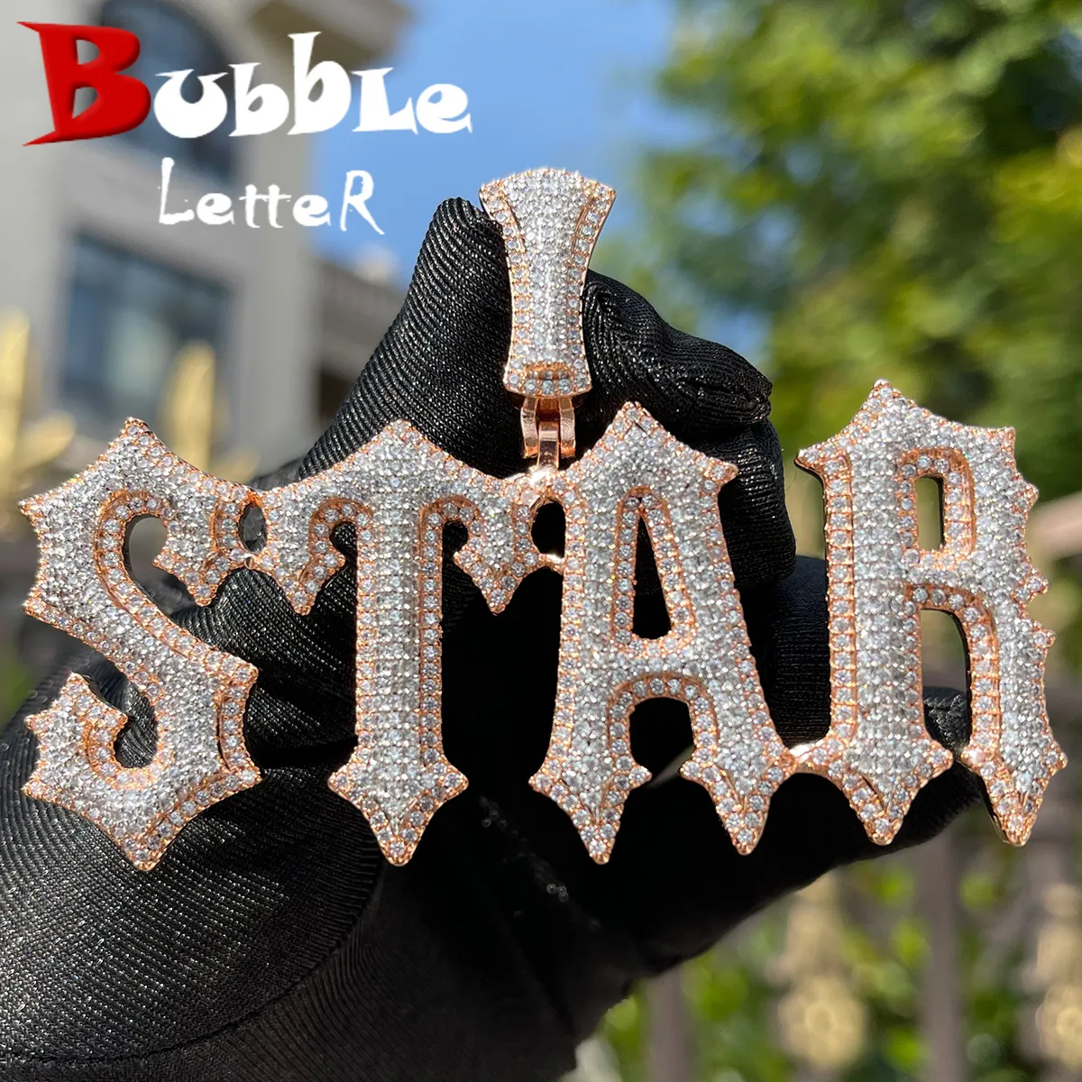 Charms Bubble Lettera Gioielli Personalizzati Nome Collana Donne Iced Out Prong Impostazione Ciondolo Charms personalizzati Trap Rapper Super Star 230613