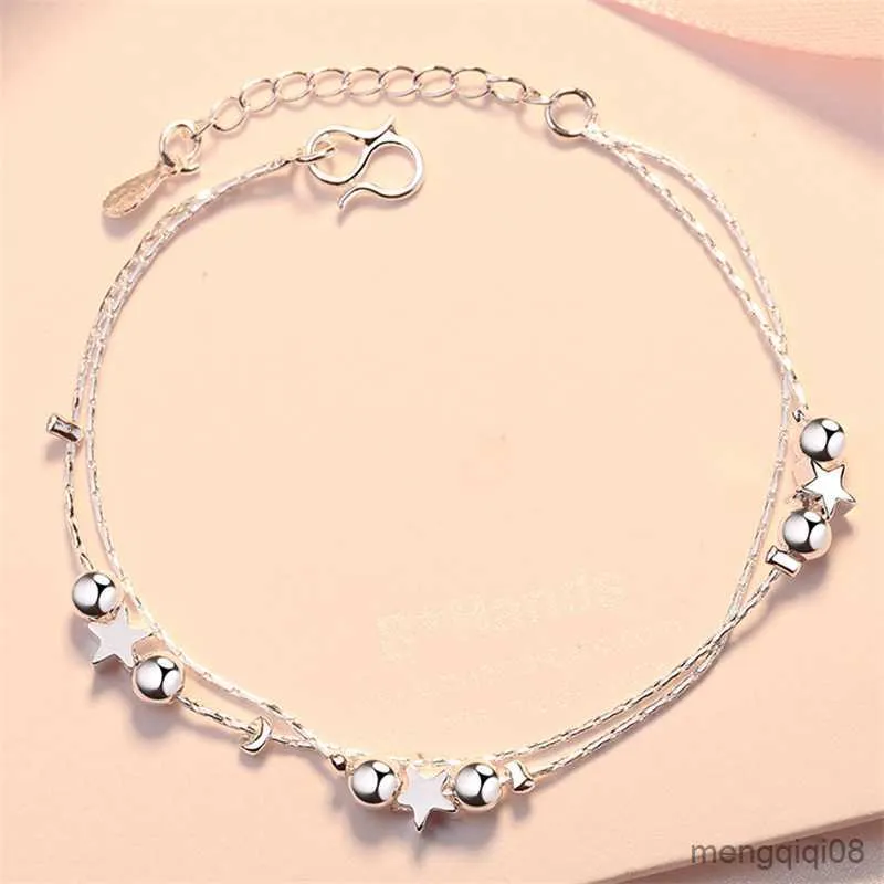 Bracelets Silver Color Double Layers Butterfly Stars Anklet For Women Elegant Barefoot Chain Beach Anklets Summer Jewelry R230614