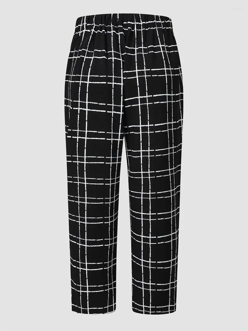 Pantalon Finjani Noir Plaid Casual Straight Summer Loose Chic Elegant Women Plus Size Flared