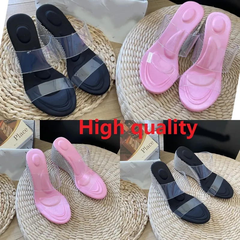 Quality High Sandal Lady Slipper Luxury Designer summer slippers fashion ladies Beach Casual shoe fashion woman Comfortable Water diamond Slope heel Sandal